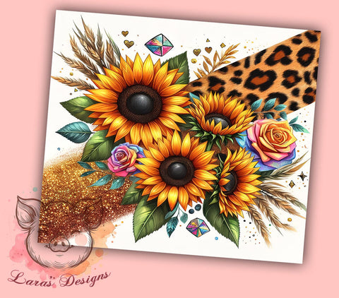 Western Sunflowers 20oz Tumbler Png, Straight & Tapered Tumbler Png, Sunflower Leopard Tumbler Png, Digital Download PNG Sublimation Lara' s Designs 