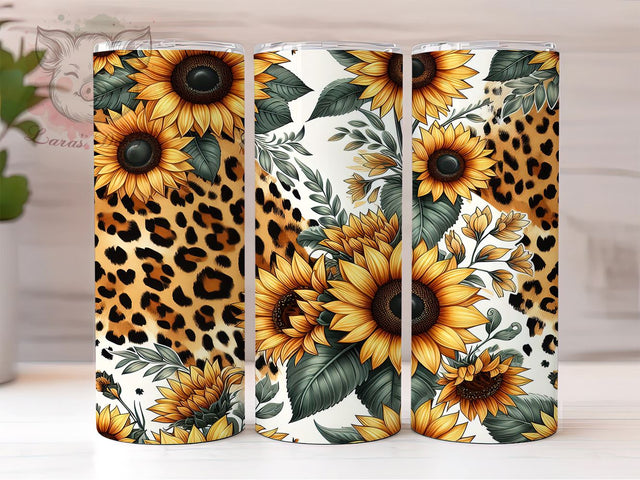 Western Sunflowers 20oz Tumbler Png, Straight & Tapered Tumbler Png, Sunflower Leopard Tumbler Png, Digital Download PNG Sublimation Lara' s Designs 