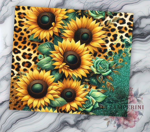 Western Sunflowers 20oz Tumbler Wrap PNG, Sunflower Cowhide Leopard Tumbler Png, Straight & Tapered Tumbler Wrap, Instant Digital Download Sublimation Li Zamperini 