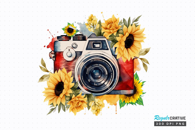 Western Sunflowers Camera clipart Sublimation Design Sublimation Regulrcrative 
