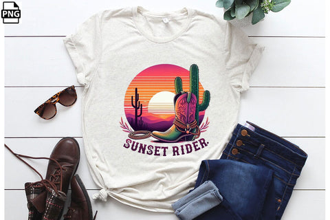 Western Sunset Rider PNG Printable File Sublimation Creativedesigntee 