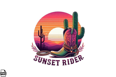 Western Sunset Rider PNG Printable File Sublimation Creativedesigntee 