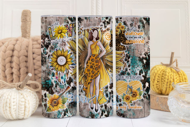 Western Sunshine Sunflower Girl Leopard Quotes 20oz Skinny Tumbler Wrap PNG Sublimation Designs Download Sublimation BouDesign 