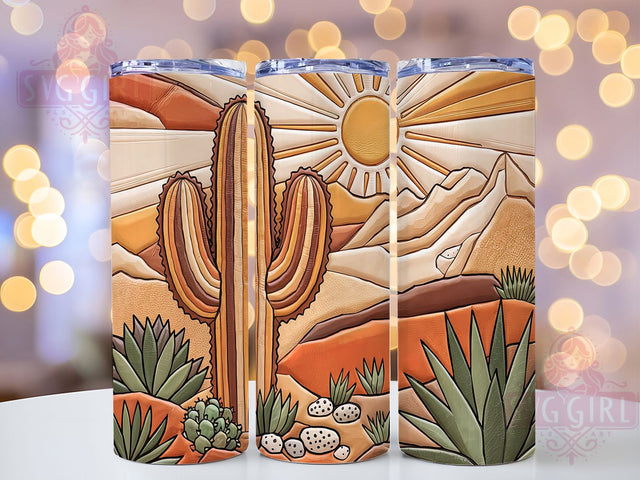Western Tooled Leather Cactus Sun Tumbler, Tooled Leather PNG, Cactus Sun Design, Desert Tumbler Sublimation, 20oz Western Wrap, Boho Cowboy Cup, Southwest Tumbler Design Sublimation SvggirlplusArt 