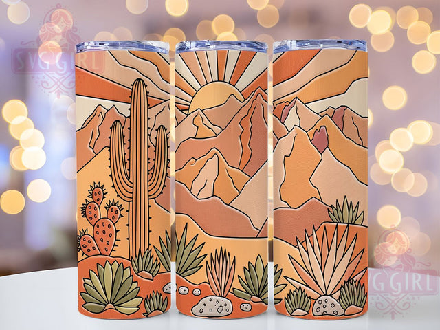 Western Tooled Leather Cactus Sun Tumbler, Tooled Leather PNG, Cactus Sun Design, Desert Tumbler Sublimation, 20oz Western Wrap, Boho Cowboy Cup, Southwest Tumbler Design Sublimation SvggirlplusArt 