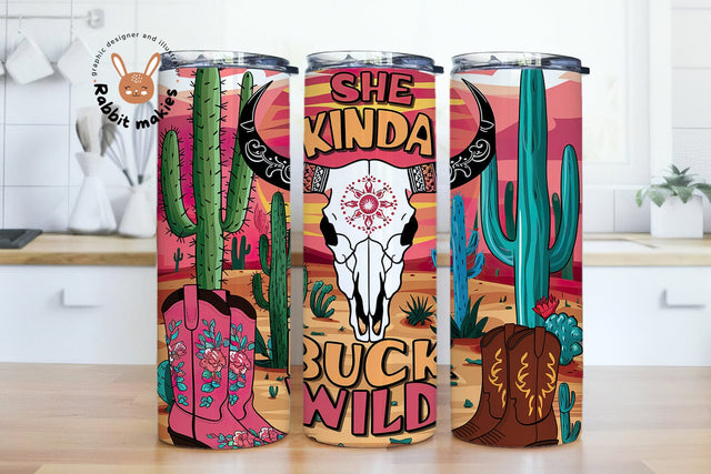 Western Tumbler PNG, Buck Wild Tumbler Wrap, Cowgirl Quote Sublimation Tumbler Design, Bull Skull 20 oz Skinny Tumbler Template Sublimation Rabbitmakies 