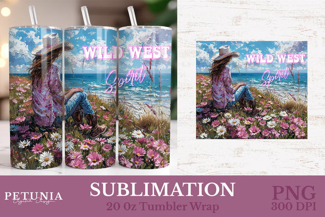 Western Tumbler Wrap | Cowgirl 20oz Tumbler Wrap Sublimation Petunia Digital Design 
