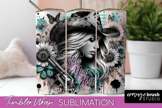 Western Tumbler Wrap - Cowgirl Tumbler Sublimation Sublimation OrangeBrushStudio 