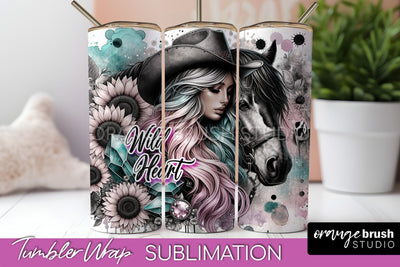 Western Tumbler Wrap - Cowgirl Tumbler Sublimation Sublimation OrangeBrushStudio 
