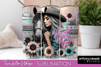 Western Tumbler Wrap - Cowgirl Tumbler Sublimation Sublimation OrangeBrushStudio 