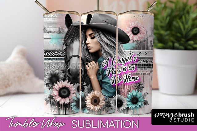 Western Tumbler Wrap - Cowgirl Tumbler Sublimation Sublimation OrangeBrushStudio 