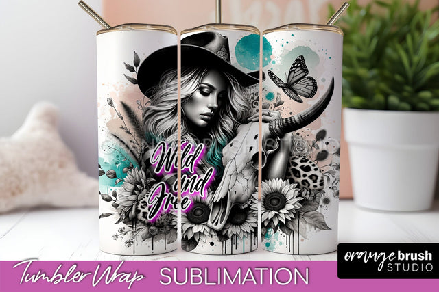Western Tumbler Wrap - Cowgirl Tumbler Sublimation Sublimation OrangeBrushStudio 