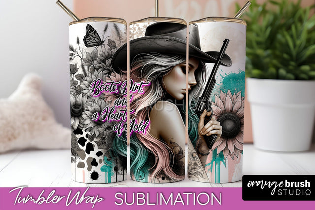 Western Tumbler Wrap - Cowgirl Tumbler Sublimation Sublimation OrangeBrushStudio 