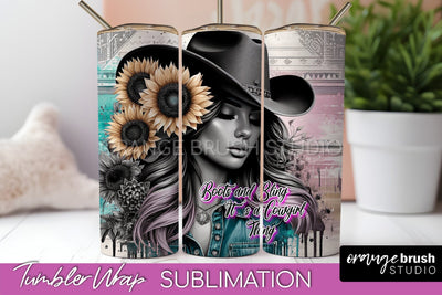 Western Tumbler Wrap - Cowgirl Tumbler Sublimation Sublimation OrangeBrushStudio 