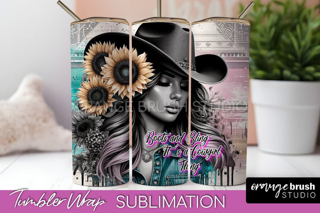 Western Tumbler Wrap - Cowgirl Tumbler Sublimation Sublimation OrangeBrushStudio 