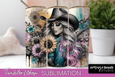 Western Tumbler Wrap - Cowgirl Tumbler Sublimation Sublimation OrangeBrushStudio 