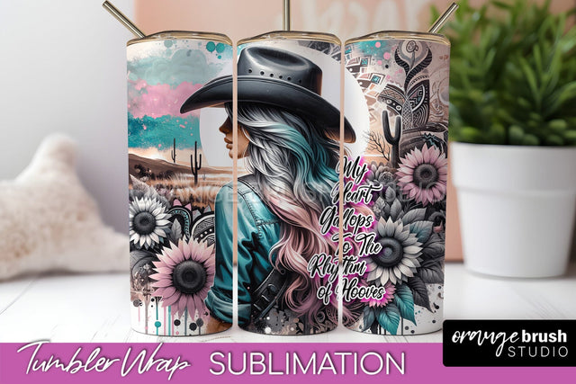 Western Tumbler Wrap - Cowgirl Tumbler Sublimation Sublimation OrangeBrushStudio 