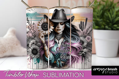 Western Tumbler Wrap - Cowgirl Tumbler Sublimation Sublimation OrangeBrushStudio 
