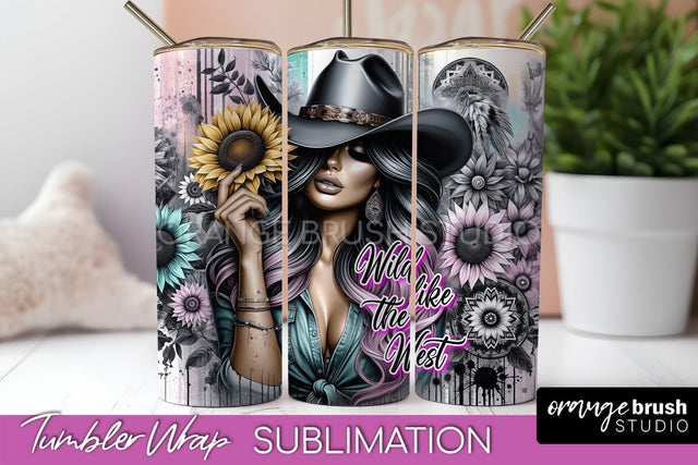 Western Tumbler Wrap - Cowgirl Tumbler Sublimation Sublimation OrangeBrushStudio 