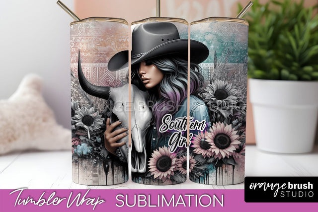 Western Tumbler Wrap - Cowgirl Tumbler Sublimation Sublimation OrangeBrushStudio 