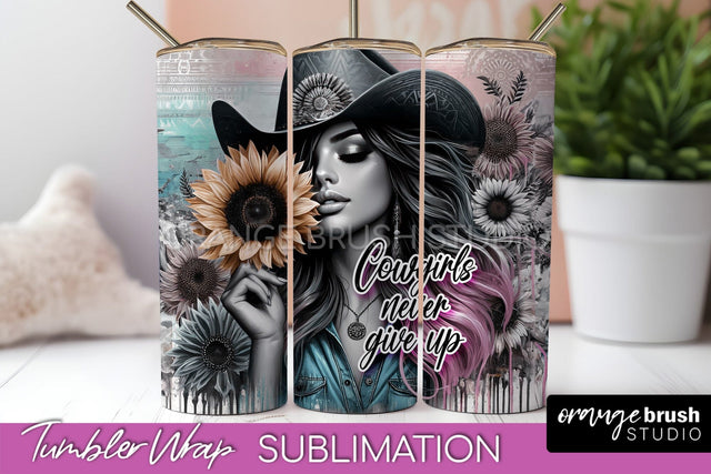 Western Tumbler Wrap - Cowgirl Tumbler Sublimation Sublimation OrangeBrushStudio 