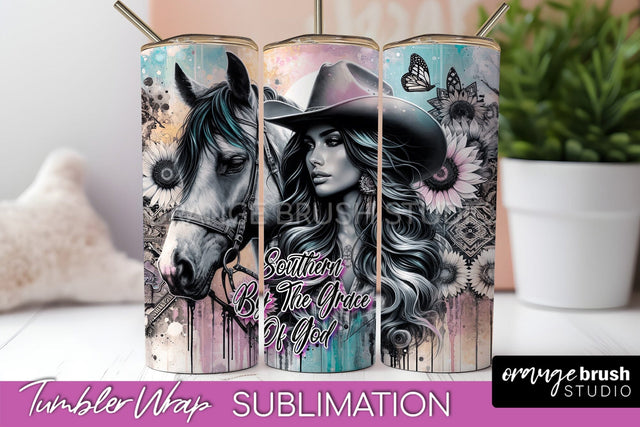 Western Tumbler Wrap - Cowgirl Tumbler Sublimation Sublimation OrangeBrushStudio 