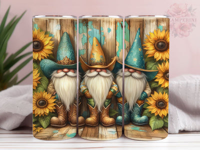 Western Turquoise Gnome 20oz Tumbler Wrap PNG, Sunflowers Gnomes Tumbler Png, Straight & Tapered Tumbler Wrap, Instant Digital Download Sublimation Li Zamperini 