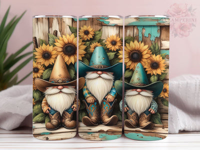 Western Turquoise Gnome 20oz Tumbler Wrap PNG, Sunflowers Gnomes Tumbler Png, Straight & Tapered Tumbler Wrap, Instant Digital Download Sublimation Li Zamperini 