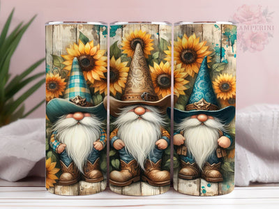 Western Turquoise Gnome 20oz Tumbler Wrap PNG, Sunflowers Gnomes Tumbler Png, Straight & Tapered Tumbler Wrap, Instant Digital Download Sublimation Li Zamperini 