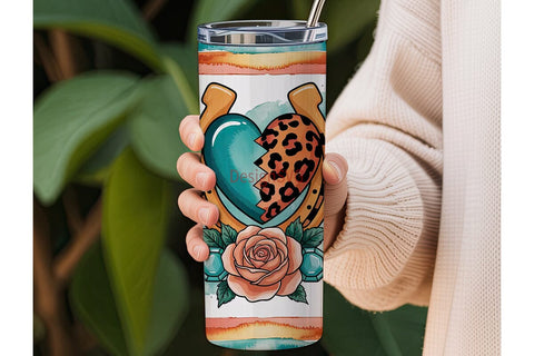Western Turquoise Heart 20oz Tumbler Sublimation DesignSVG 