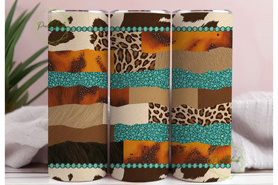 Western Turquoise Tumbler Wrap Sublimation PixelChick 