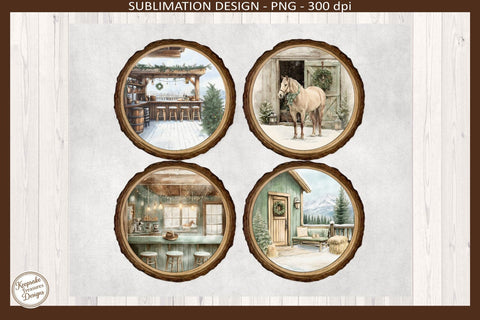Western Winter Christmas Horse Coasters Sublimation PNG Set, Rustic Cabin & Farmhouse Holiday Decor, 300 DPI PNG Sublimation Keepsake Treasures Designs LLC. 