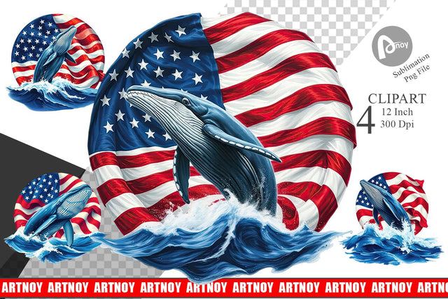 Whale 4th of July Clipart Sublimation artnoy 
