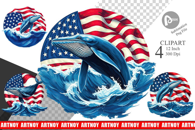 Whale 4th of July Clipart Sublimation artnoy 