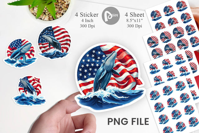 Whale 4th of July Sticker Sublimation artnoy 
