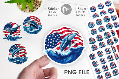 Whale 4th of July Sticker Sublimation artnoy 