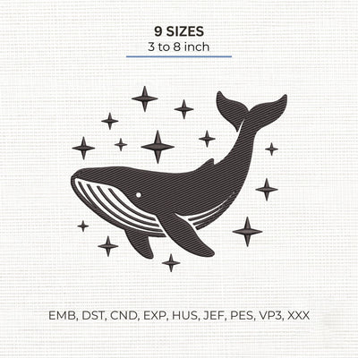 Whale Embroidery Design – Celestial Humpback Whale Stars Ocean Animal Machine Embroidery File Embroidery/Applique DESIGNS PatternFeed8 