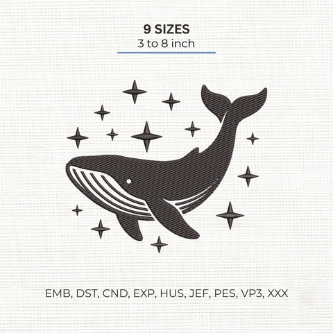 Whale Embroidery Design – Celestial Humpback Whale Stars Ocean Animal Machine Embroidery File Embroidery/Applique DESIGNS PatternFeed8 