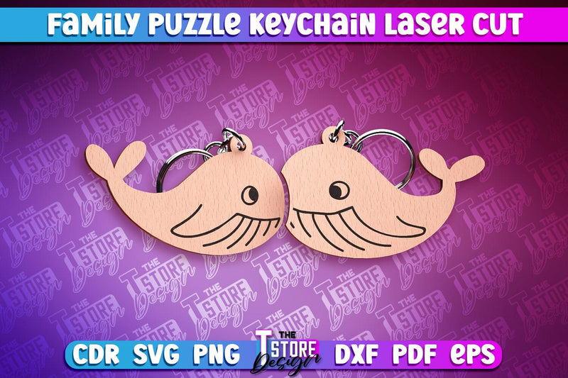 Whale Family Puzzle Keychain | Laser Cut Design | CNC Files SVG The T Store Design 