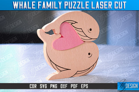 Whale Family Puzzle Laser Cut | Family Puzzle Laser Cut | CNC File SVG Fly Design 