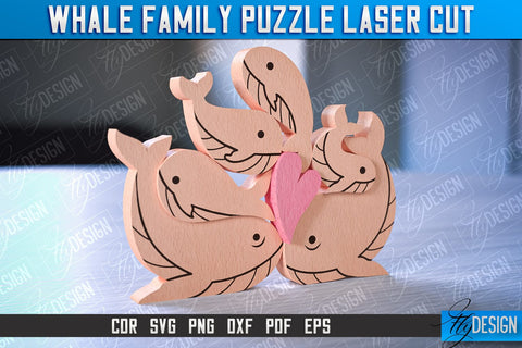 Whale Family Puzzle Laser Cut | Family Puzzle Laser Cut | CNC File SVG Fly Design 