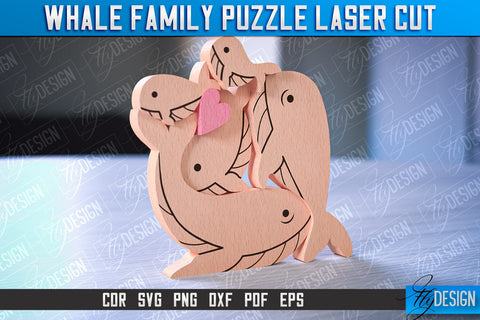 Whale Family Puzzle Laser Cut | Family Puzzle Laser Cut | CNC File SVG Fly Design 