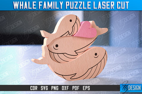 Whale Family Puzzle Laser Cut | Family Puzzle Laser Cut | CNC File SVG Fly Design 