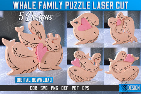 Whale Family Puzzle Laser Cut | Family Puzzle Laser Cut | CNC File SVG Fly Design 