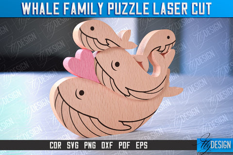 Whale Family Puzzle Laser Cut | Family Puzzle Laser Cut | CNC File SVG Fly Design 