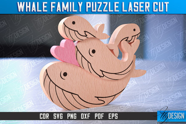 Whale Family Puzzle Laser Cut | Family Puzzle Laser Cut | CNC File SVG Fly Design 