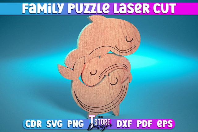 Whale Family Puzzle Laser Cut | Puzzle Laser Cut Design | CNC File SVG The T Store Design 