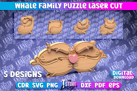 Whale Family Puzzle Laser Cut | Puzzle Laser Cut Design | CNC Files SVG The T Store Design 