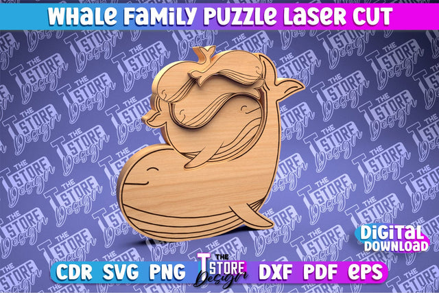 Whale Family Puzzle Laser Cut | Puzzle Laser Cut Design | CNC Files SVG The T Store Design 