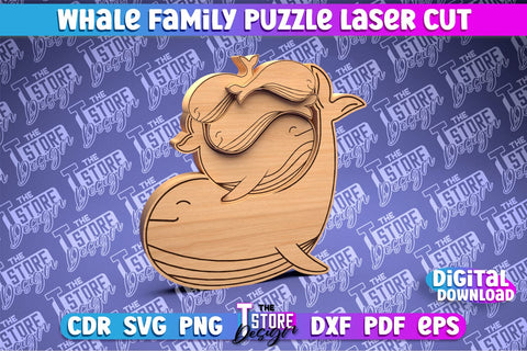 Whale Family Puzzle Laser Cut | Puzzle Laser Cut Design | CNC Files SVG The T Store Design 